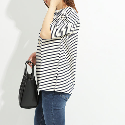 【日本製】半袖 ボーダーTシャツ レディース 綿100% ハードコットン ブルー(FL23SS-018W-bl)
